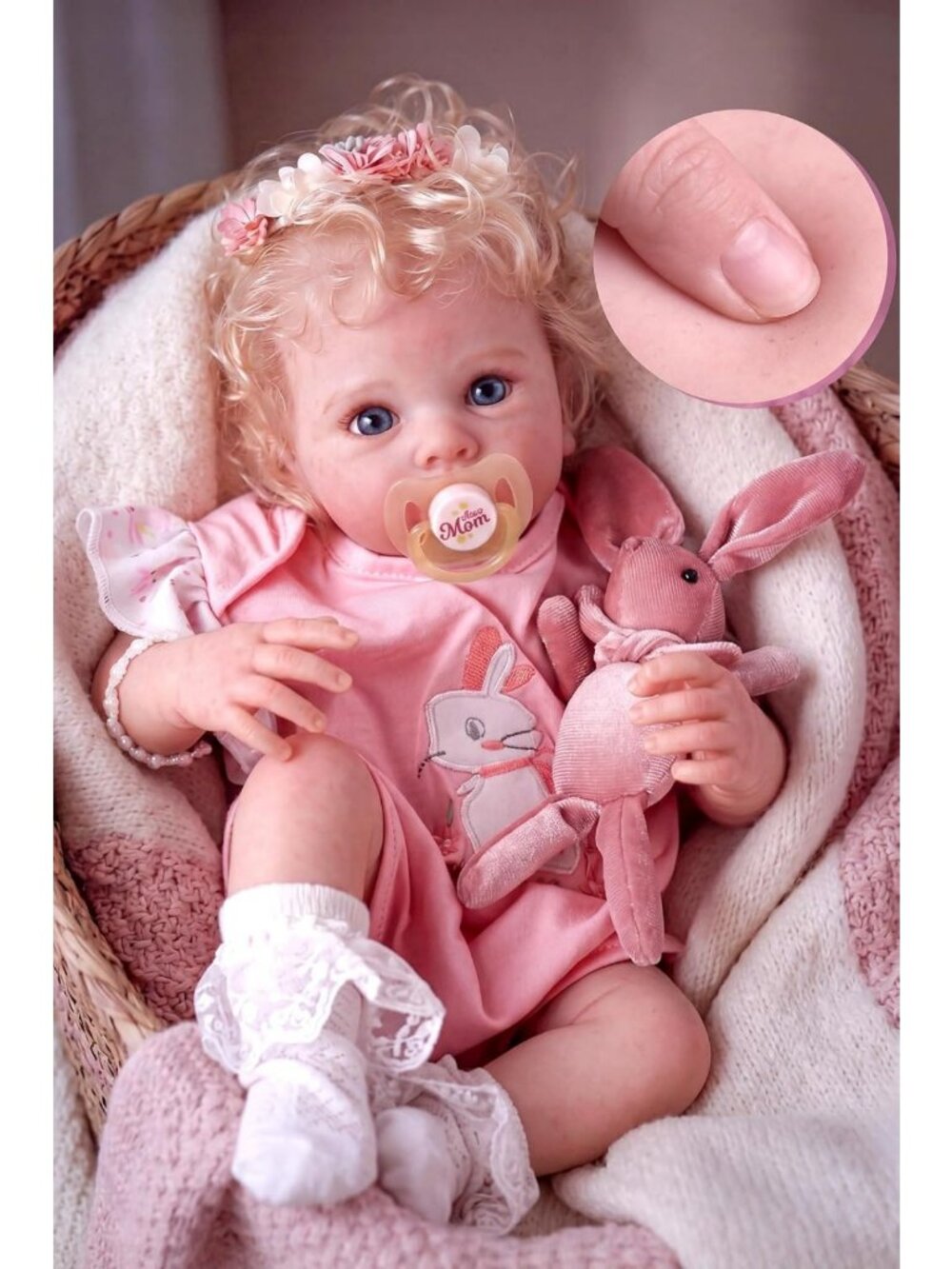 Realistic 17" Reborn Baby Doll with Blonde Curls, Soft Body, Perfect Gift